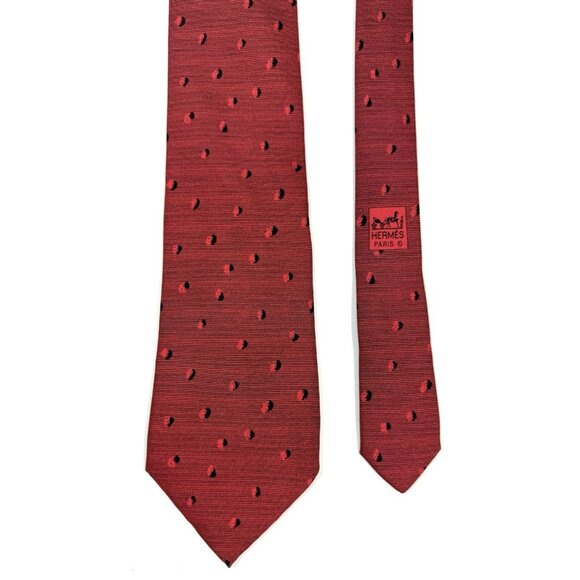Hermes Mens Necktie 100% Silk Red Abstract Geometric Designer Tie Made In France - Picture 4 of 9